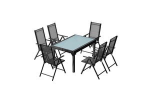 salon de jardin en aluminium avec table extensible + 6 chaises de textilene