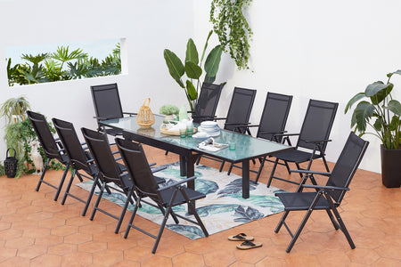 Salon de jardin en aluminium avec table extensible et 10 chaises de textilene Brescia