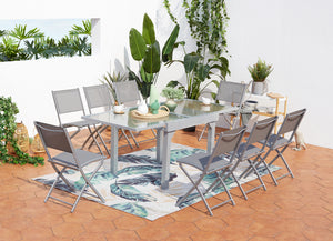 salon de table extensible de jardin Molvina et 8 chaises en aluminium