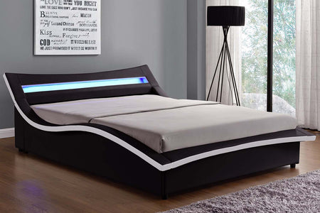 lit led simili 160 cm noir