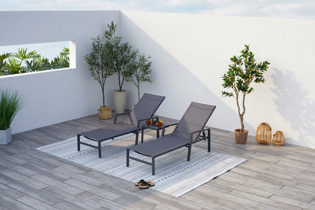 lot de 2 transats et table d'appoint gris foncé