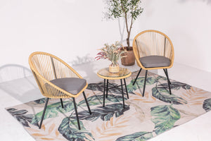 Salon de balcon beige avec 2 fauteuils et 1 table Naturel et gris