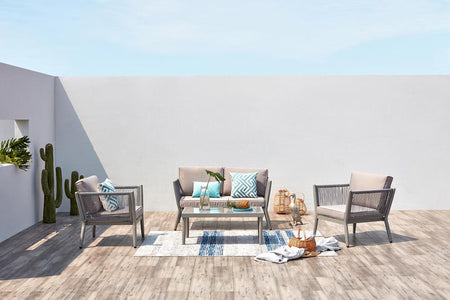 salon de jardin 4 places en aluminium et corde Gris clair