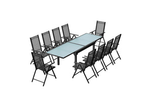salon de jardin en aluminium avec table extensible + 10 chaises de textilene