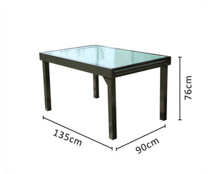 salon de jardin en aluminium avec table extensible + 6 chaises de textilene dimensions table