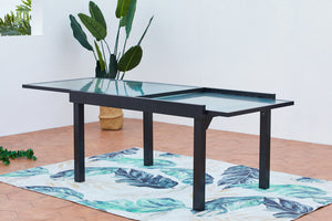 salon de jardin en aluminium avec table extensible + 6 chaises de textilene table extensible
