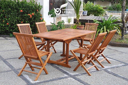 salon de jardin en teck rectangulaire 6 chaises Lubok