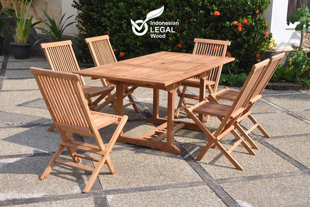 salon de jardin repas en teck 6 chaises