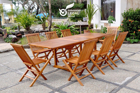 salon de jardin repas en teck huilé 8 chaises