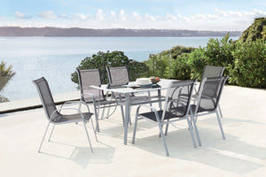 salon de table en aluminium + 6 chaises en acier