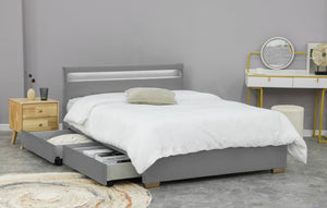 structure de lit en velours gris avec led intégrés 160x200 cm