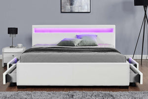 structure de lit led design 160x200 en simili blanc avec tiroirs Enfield