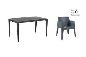 table avec 6 chaises en plastique recyclé gris anthracite Master