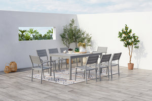 table de jardin extensible pour 8 places avec 2 fauteuils et 6 chaises