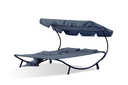 transat pour 2 personnes avec parasol en tissu Oxford Gris