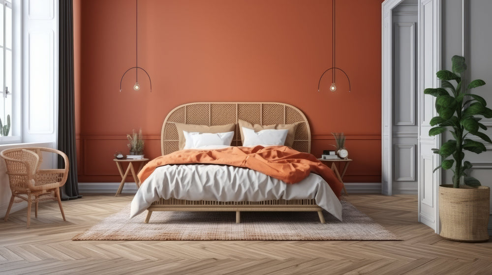 Chambre murs terracotta et blanc