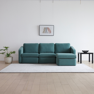 Canapé modulable 3 places avec pouf Konekt bleu méridienne modulable à droite
