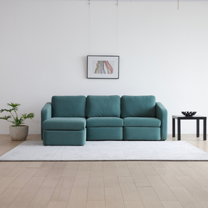 Canapé modulable 3 places avec pouf Konekt bleu méridienne modulable à gauche