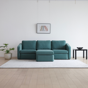Canapé modulable 3 places avec pouf Konekt bleu méridienne modulable centrale