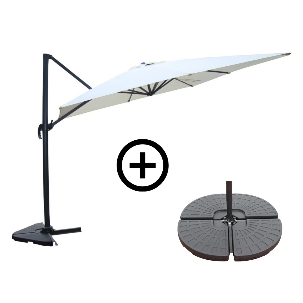Ensemble parasol CESARE ecru 3x4m et 4 dalles à lester photo de présentation du lot