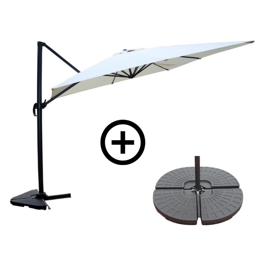 Ensemble parasol PALATINO ecru 3x3m et 4 dalles à lester photo présentation