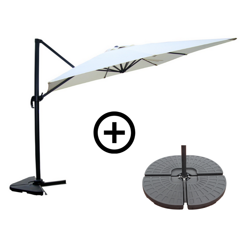 Ensemble parasol PALATINO ecru 3x3m et 4 dalles à lester photo présentation