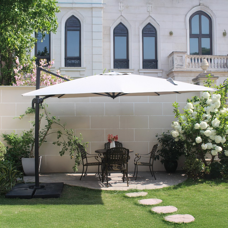 Ensemble parasol PALATINO ecru 3x3m et 4 dalles à lester parasol déporté