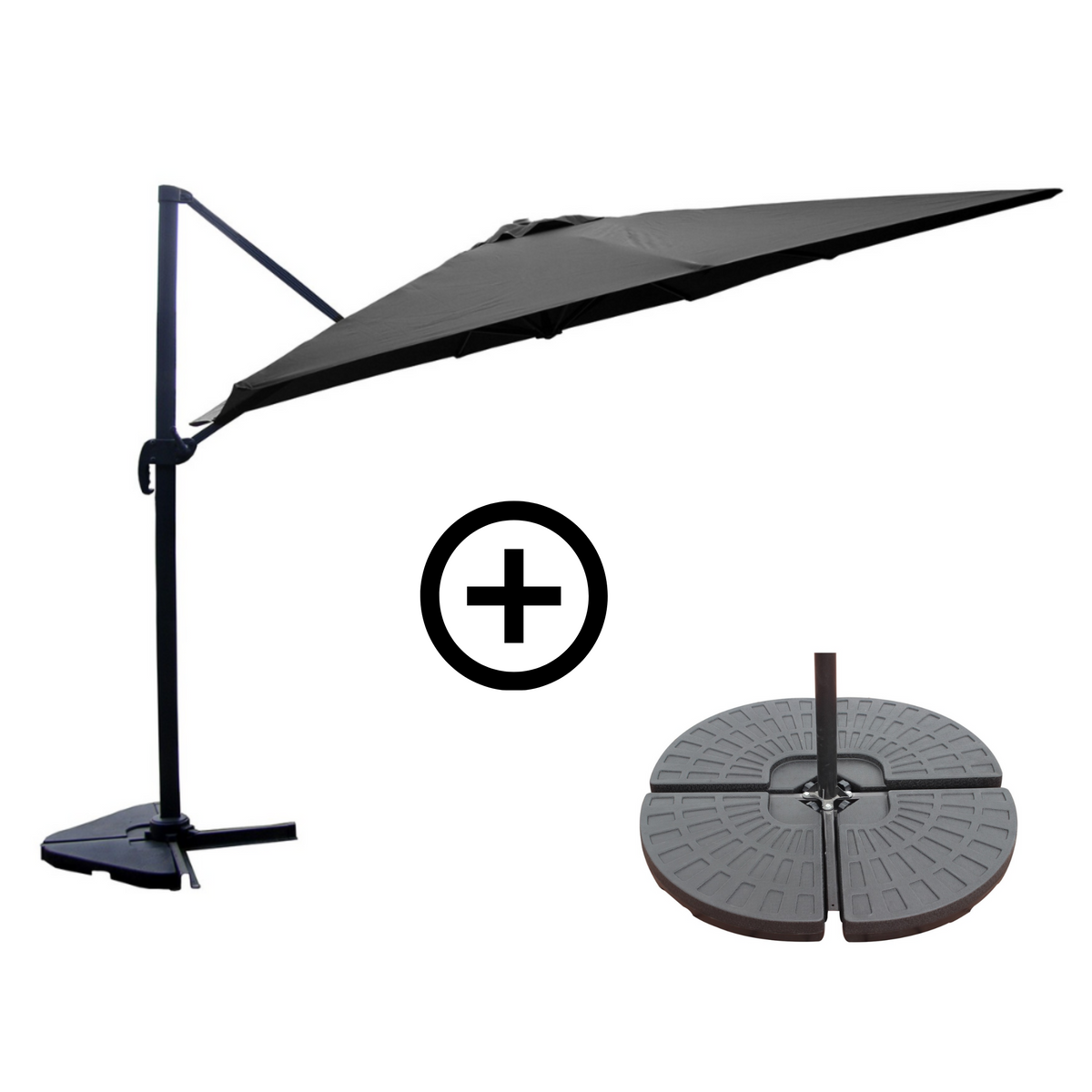 Ensemble parasol PALATINO gris 3x3m et 4 dalles à lester photo de présentation du lot