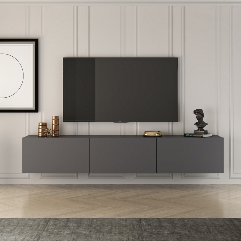 Meuble TV suspendu avec placards 150cm gris anthracite HAL