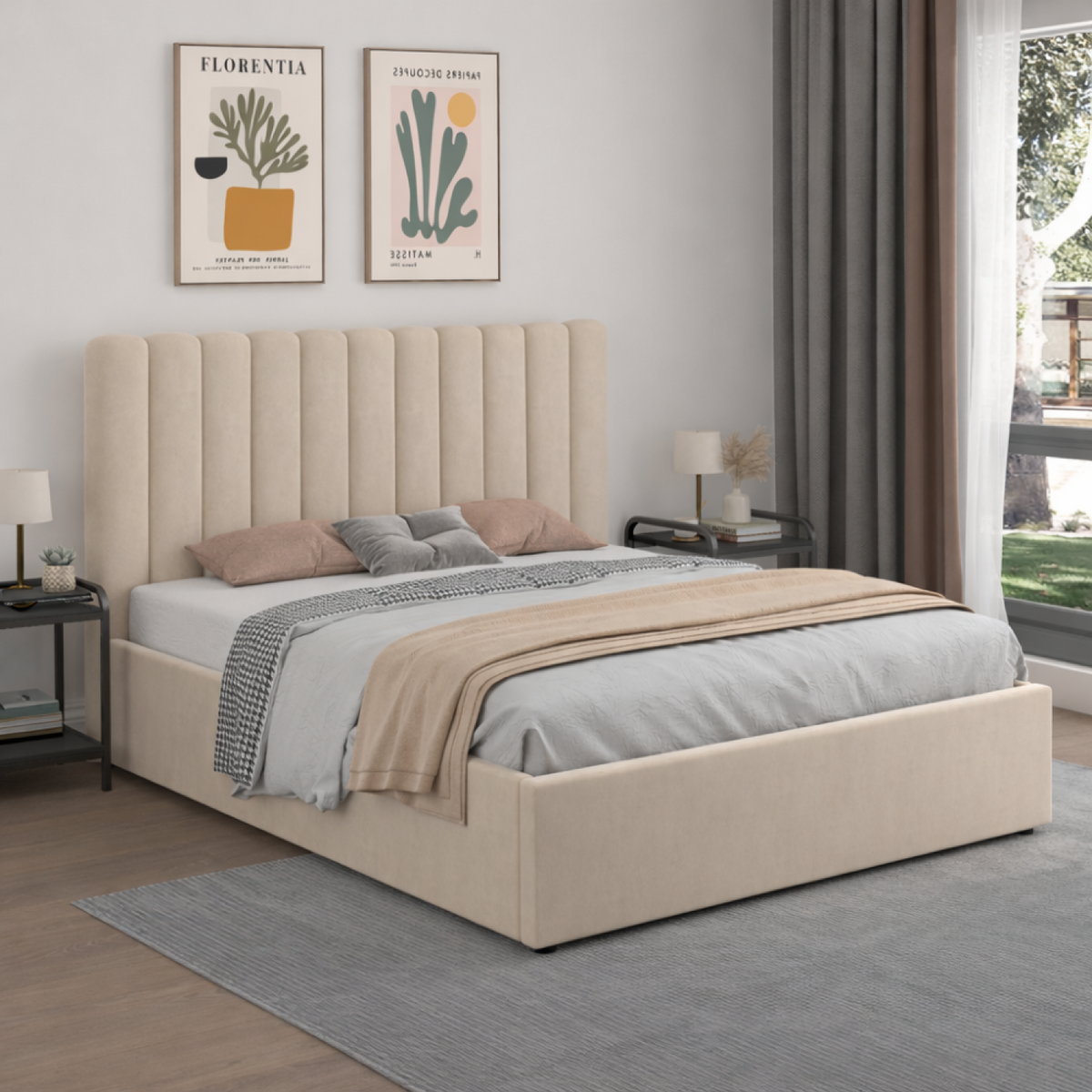 lit coffre 160x200 cm velours beige savannah