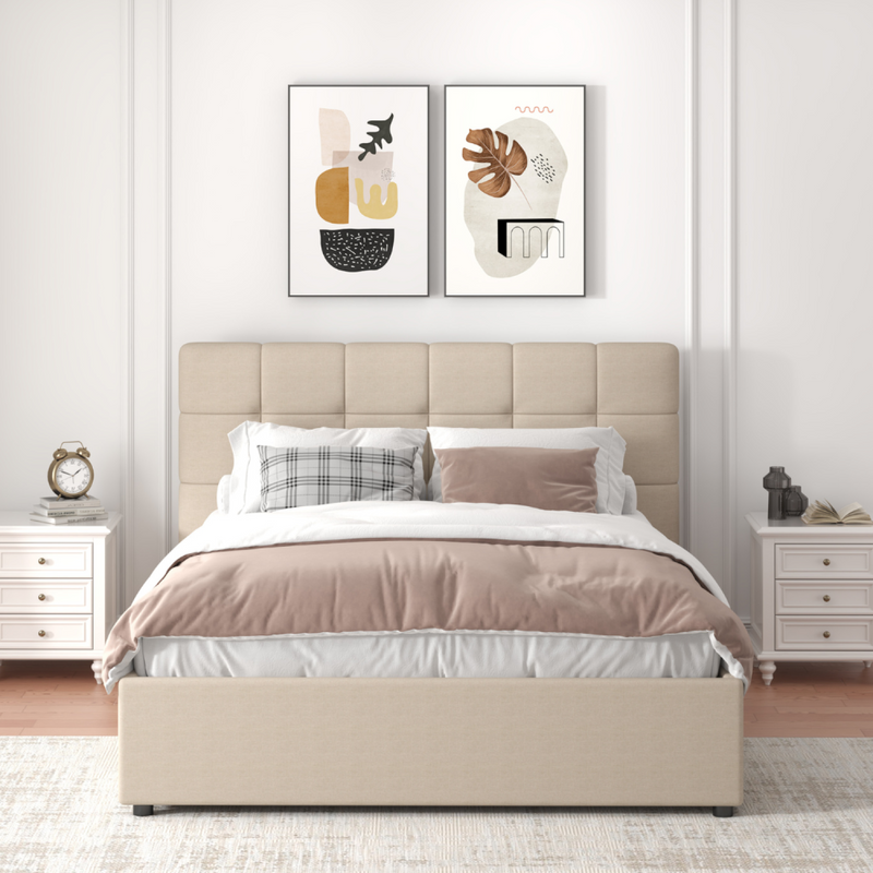 SANTA Lit avec coffre de rangement 140x190cm velours beige