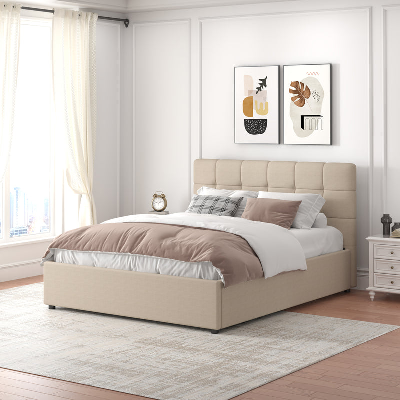 SANTA Lit avec coffre de rangement 140x190cm velours beige
