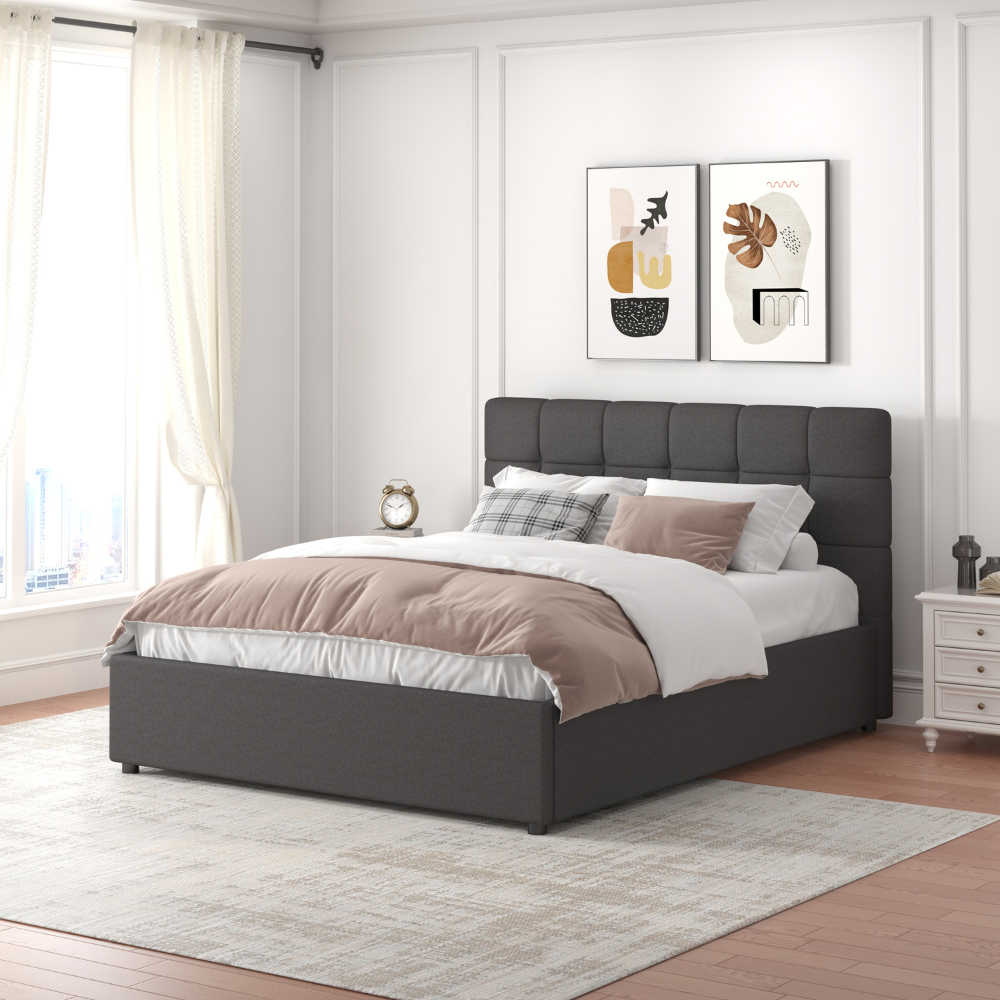 SANTA Lit avec coffre de rangement 140x190cm velours gris foncé