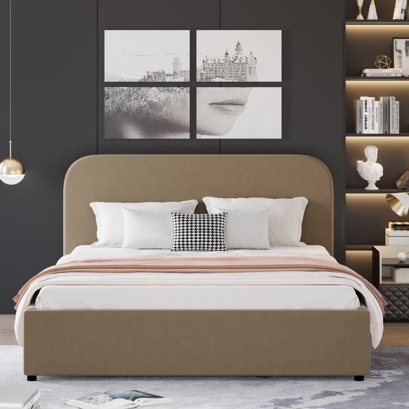 Lit coffre 140x190 cm en velours taupe HOUSTON