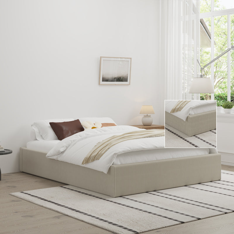 Lit avec coffre de rangement 160x200cm en velours côtelé beige AUSTIN