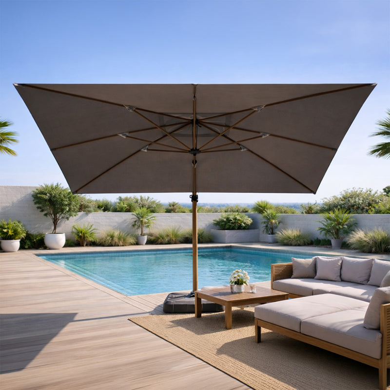 parasol déporté rotatif effet bois 3x4m gris cesare