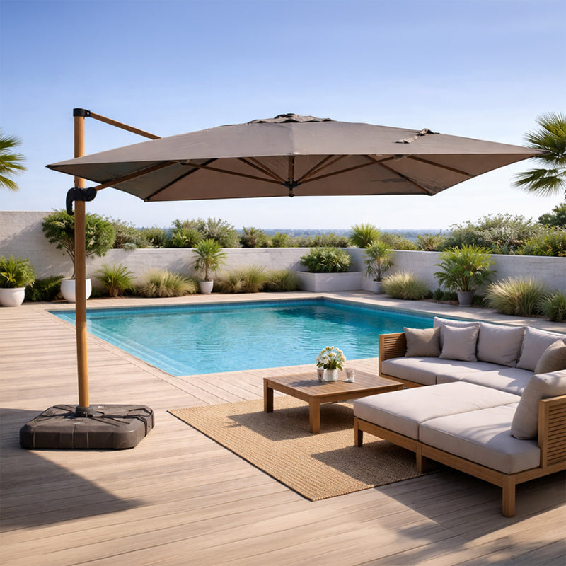 parasol déporté rotatif effet bois 3x4m gris cesare
