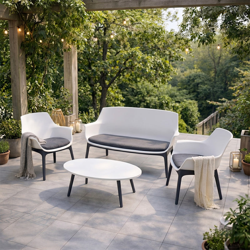 Salon de jardin 4 places blanc avec table basse IZMIR