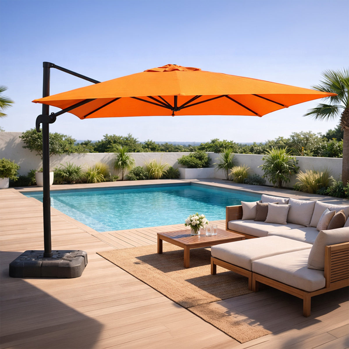 parasol déporté aluminium carré 3x3m orange