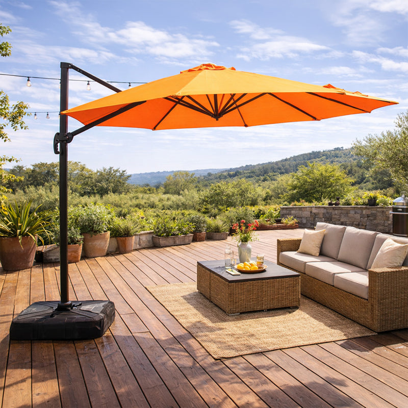 parasol déporté rotatif rond orange castillo 350 cm