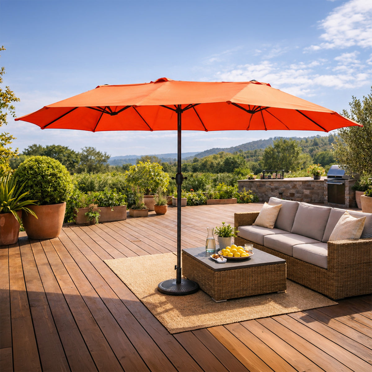 parasol rectangulaire double 2,7x4,6m terracotta venice