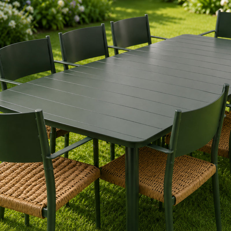 Ensemble table de jardin 200 cm et 8 fauteuils kaki effet rotin CANBERRA