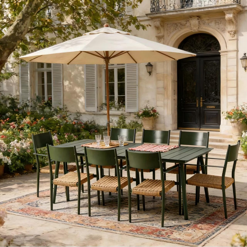 Ensemble table de jardin 200 cm et 8 fauteuils kaki effet rotin CANBERRA