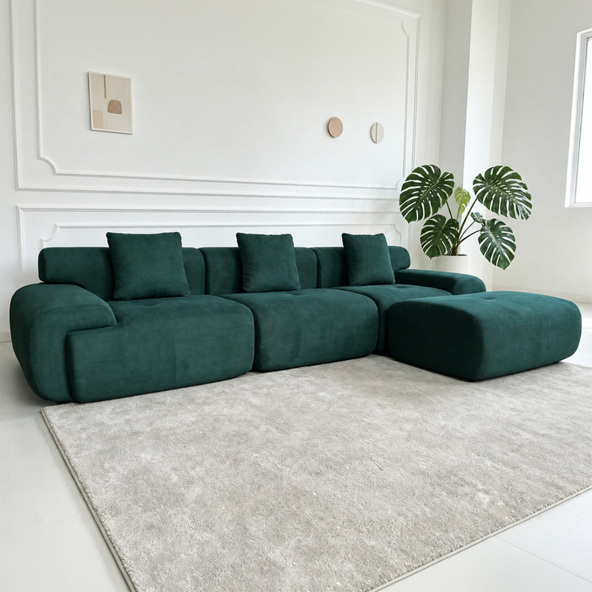 Canapé nuage compressé modulable en tissu chenille vert foncé 4/5 places SHEFFIELD