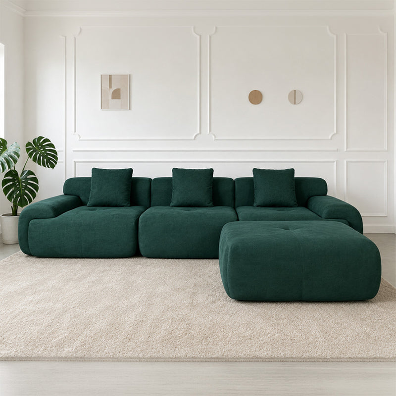 Canapé nuage compressé modulable en tissu chenille vert foncé 4/5 places SHEFFIELD
