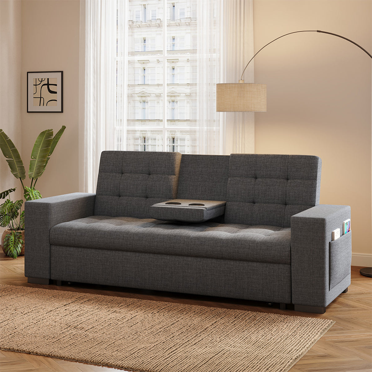 Canapé convertible gris foncé avec rangements NOHO