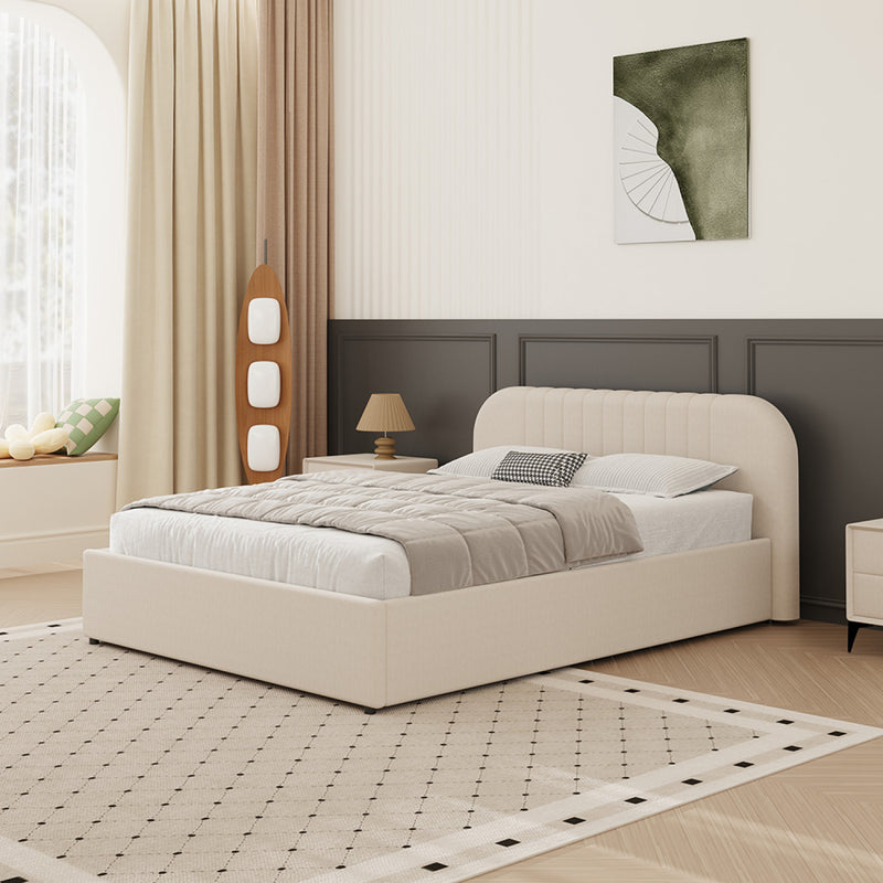 Lit avec coffre de rangement 140x190cm en velours beige IRVINE