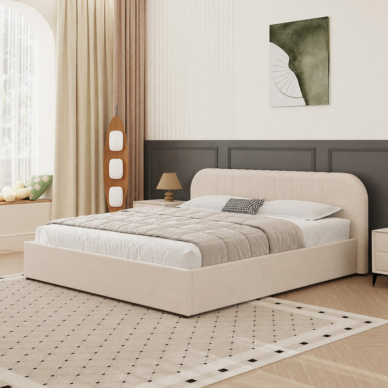 Lit avec coffre de rangement 160x200cm en velours beige IRVINE