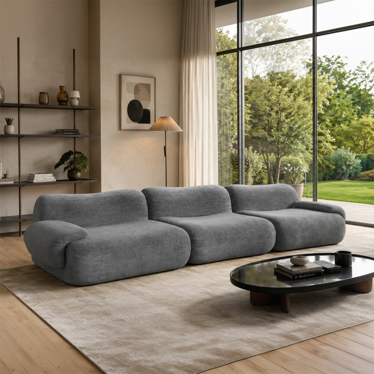Canapé compressé 4 places en velours gris foncé POOLE