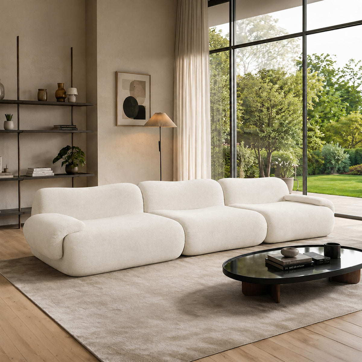 Canapé compressé 4 places en velours beige POOLE